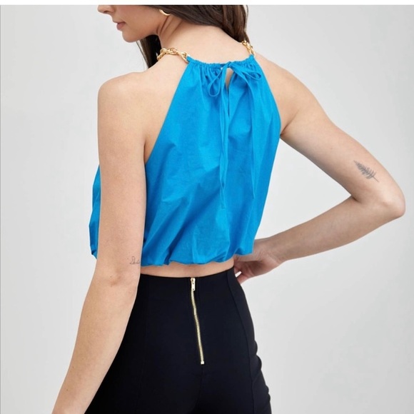 NWT DO+BE Chain Blue Cropped Tank Top Size Large - Picture 3 of 6